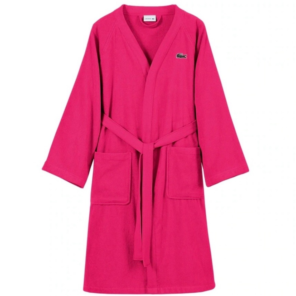 Lacoste Pink Terry Cloth Robe Belted Logo Bathrobe - Picture 9 of 10